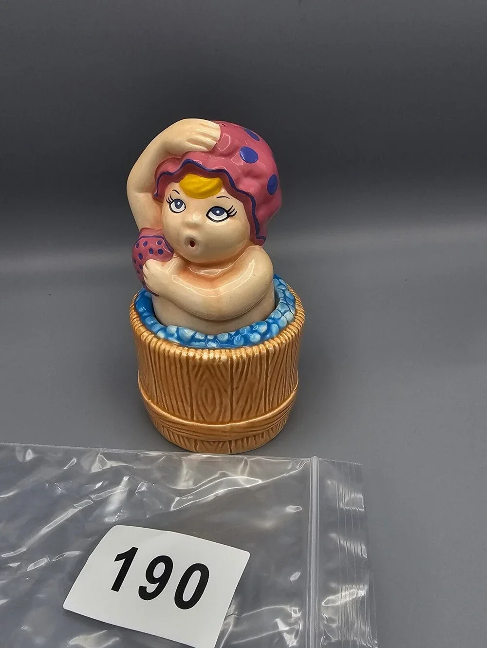 Vintage Ceramic Bathing Girl with Pink Polka Dot Cap Salt and Pepper Shakers